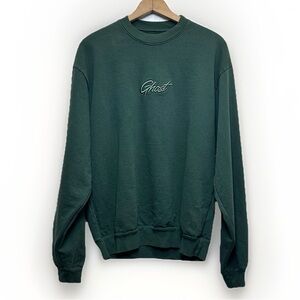 Ghost Sweatshirt Men's Med Green Fleece Long Sleeve Crew Neck Embroidered Logo